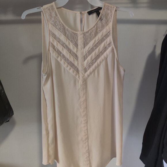 NWoT BCBGMAXAZRIA Women Lace Front Sleeveless Blouse Cream Size 2XS $100 6C048 - Picture 1 of 2
